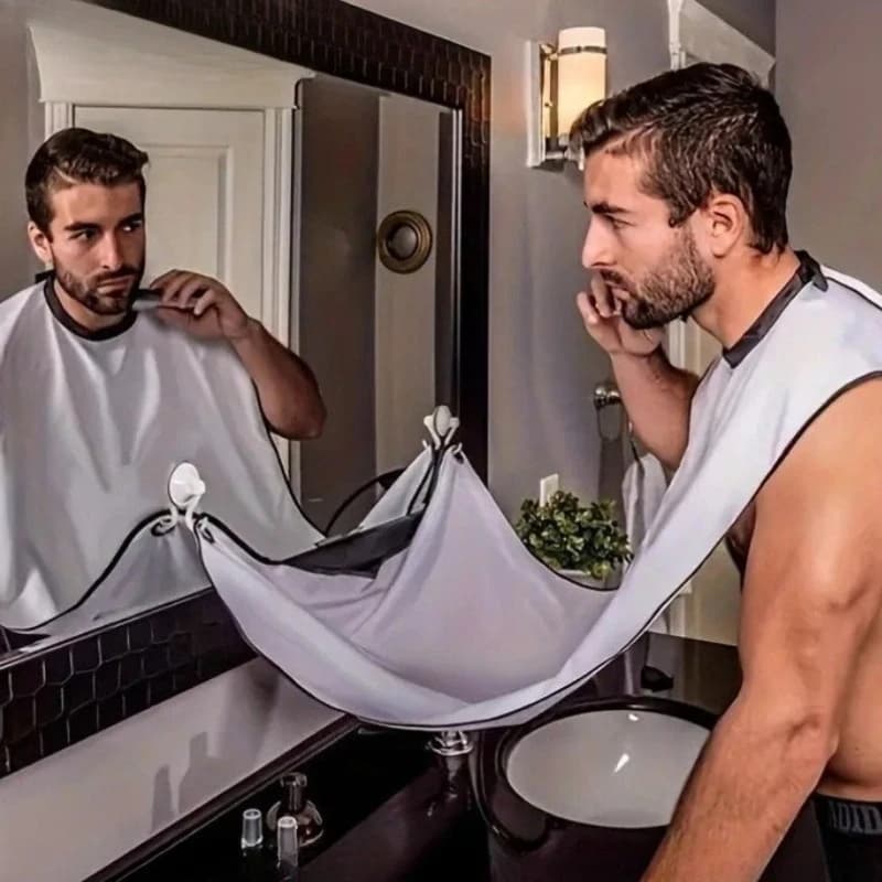 Grembiule da barba da uomo con ventosa, raccogli barba e peli, per la cura del viso e la rasatura, per adulti, per parrucchieri