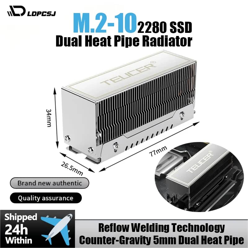 TEUCER M2-10 Dissipatore di calore a doppia tubazione termica M.2 2280 NVMe SSD con pad termico ad alta conduttività per accessori di raffreddamento PC PS5