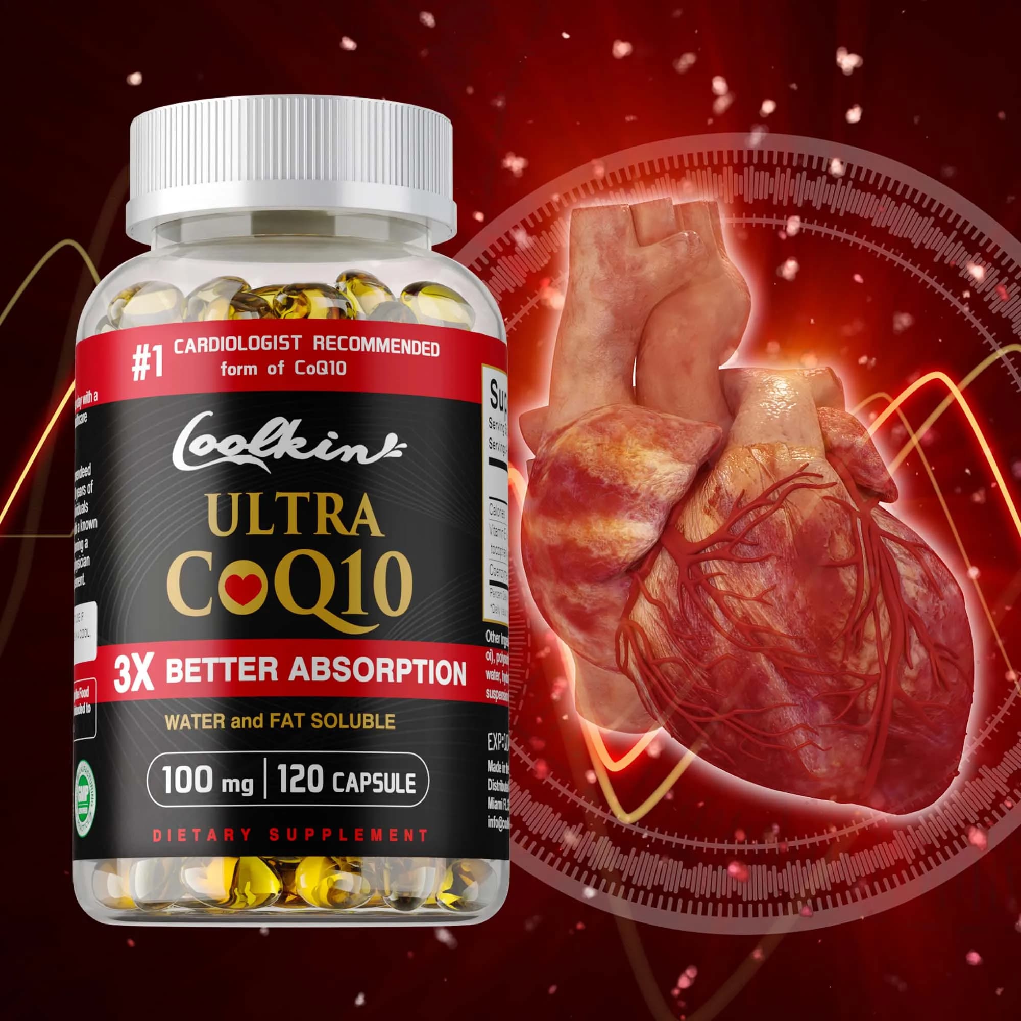 Integratori Ultra CoQ10 - Fornisce energia, supporta la salute cardiaca e cardiovascolare, antiossidante - 120 capsule