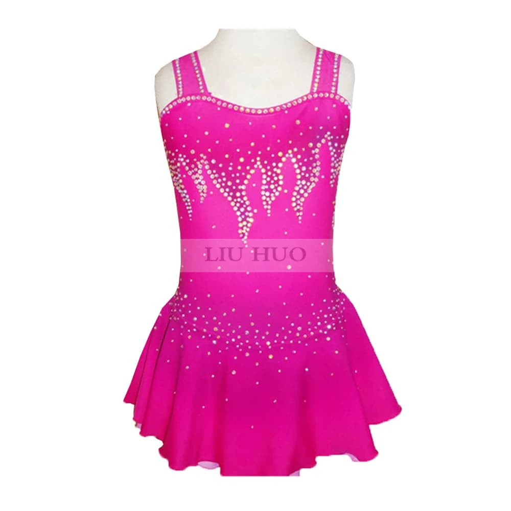 LIUHUO Personalizza Donne Ragazza Prestazioni Ginnastica Concorso Body Costumi Pattinaggio di Figura sul Ghiaccio Vestito Rosa Rosso Senza Maniche Bambino