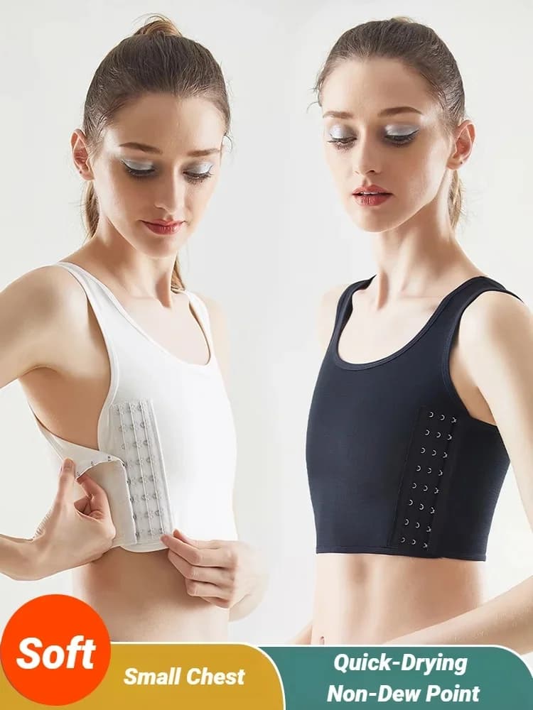 Women Breathable Chest Breast Binder Side Buckle Short Vest Tops Underwear Tank Wireless Wrap Bandages Flat Tomboy Seamless