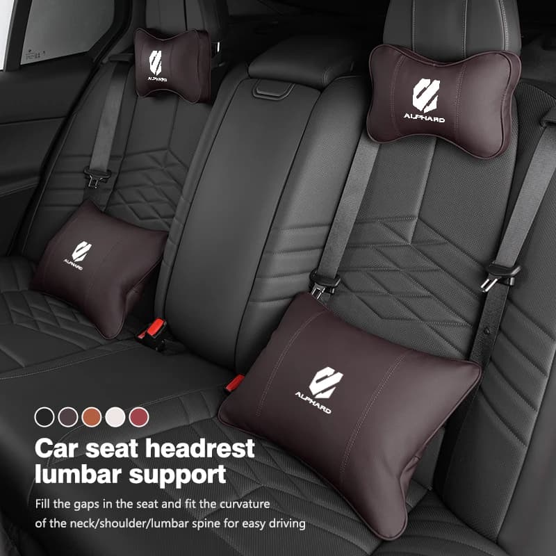 Leather Car Headrest Neck Pillow Seat Waist Cushion Lumbar Support For Toyota Alphard Vellfire 10 20 Series 2003-2011 2012 2013