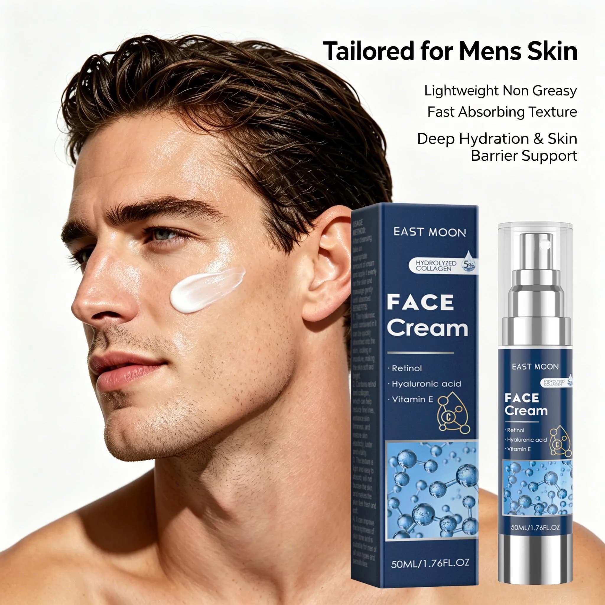 Crema Viso al Retinolo per Uomo, Rassodante con Acido Ialuronico, Illuminante, Anti-Rughe, Anti-Gonfiore, Idratante e Nutriente per la Cura della Pelle
