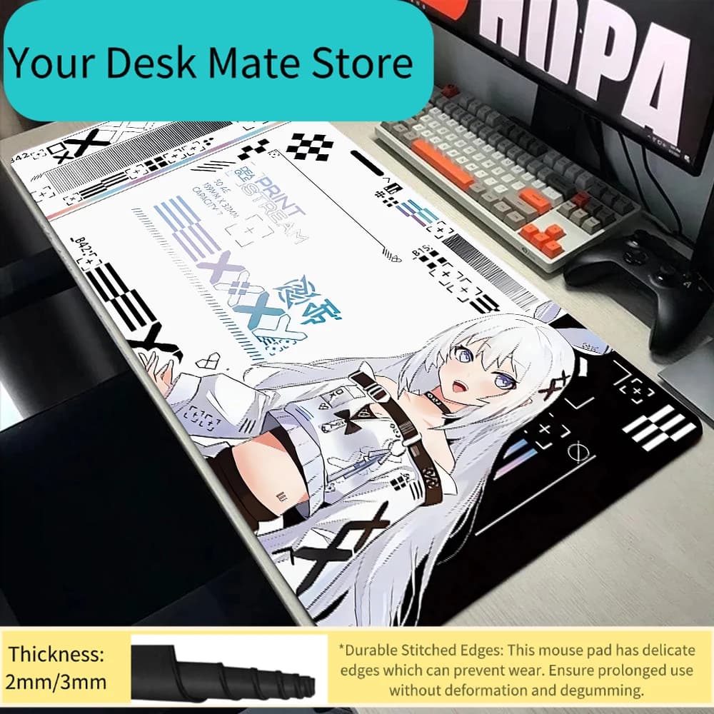 Tappetino da Scrivania Grande con Ragazza Anime dal Capello Bianco, Stile Tech, Antiscivolo e Antimacchia, Tappetino per Mouse da Gaming Esteso