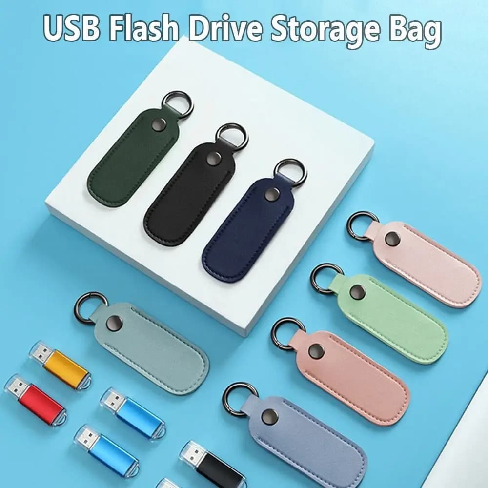 8 colori U Disk Pouch portachiavi in pelle USB Flash Drive Storage Bag Pendrive Cover protettiva Memory Stick Case