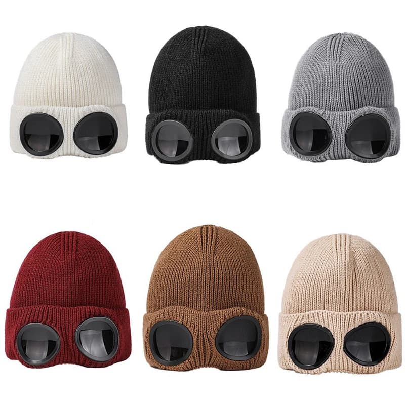 Unisex Knitted Winter Ski Beanie Hat with Goggles Windproof Warm Anti-Slip Ear Protection Mountaineering Scarf Sports