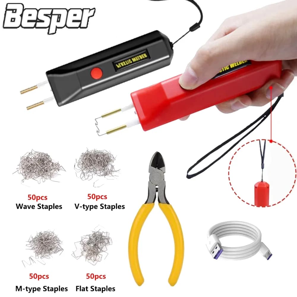 Kit di saldatura in plastica senza fili con 200 punti metallici Kit di saldatura per cucitrice in plastica alimentata a batteria con ricarica USB-C per auto