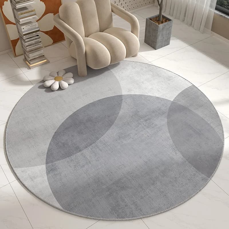 VIKAMA Morandi Gradient Overlapping Circle Round Carpet Anti Slip Thin Circular Rug Reading Nook Bedroom Decor
