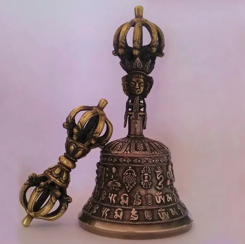 Bronze Tibetan Buddhism 9 Pronged Bell 7" and Vajra /Dorje Nepal handmade FaQi