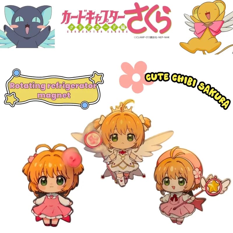 Cardcaptor Sakura Anime Chibi Cute Sakura Rotating Fridge Magnet Creative Refrigerator Magnet Magnetic Gift for Best Friend