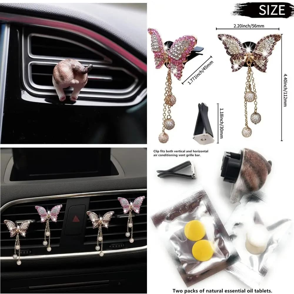 divertente decorazione e clip per presa d'aria per auto con culo di gatto con tablet e ricarica per deodorante per ambienti, accessori per aromaterapia per auto