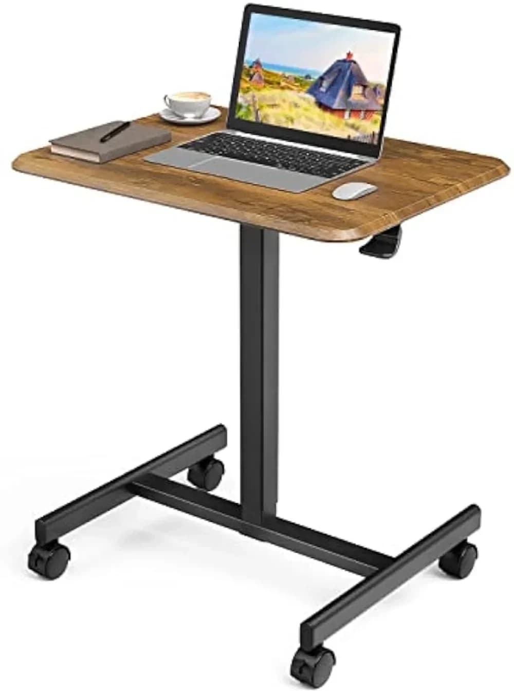 q Scrivania per laptop mobile, piccola scrivania mobile in piedi pneumatica ad altezza regolabile, carrello per laptop con scrivania portatile mobile ergonomico