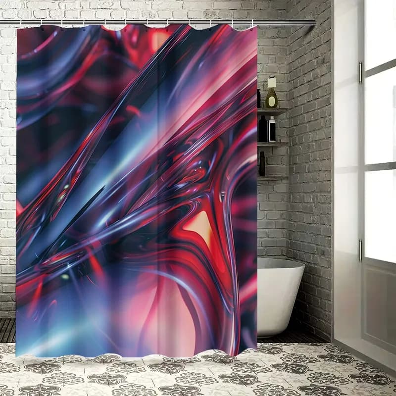 Tenda da doccia moderna con stampa astratta Design a cascata per decorazioni per bagni Divisorio impermeabile in tessuto antiscivolo in rosso/blu Si