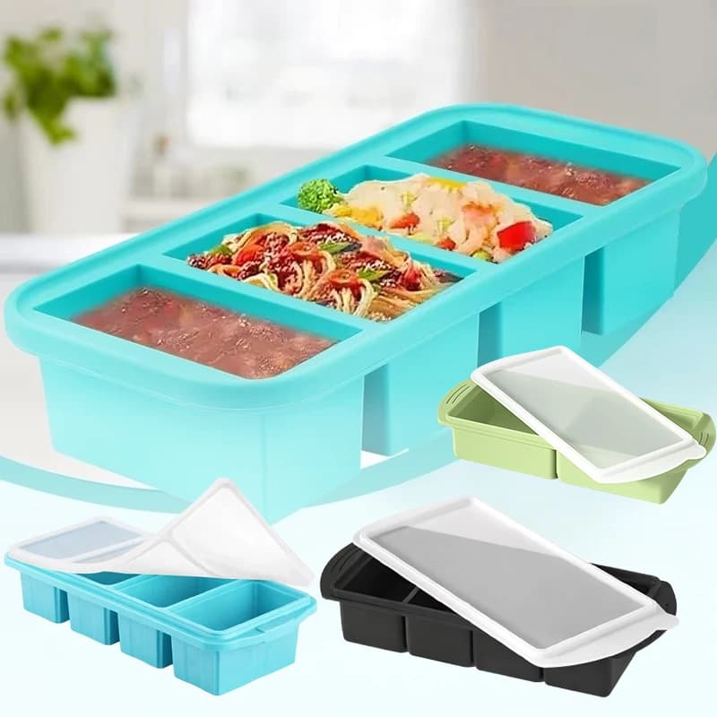 Stampo per Cubetti di Ghiaccio in Silicone Grande con Coperchio, Contenitore per Alimenti per Freezer e Cottura, Vassoio Gigante Multiuso per Organizzazione in Cucina