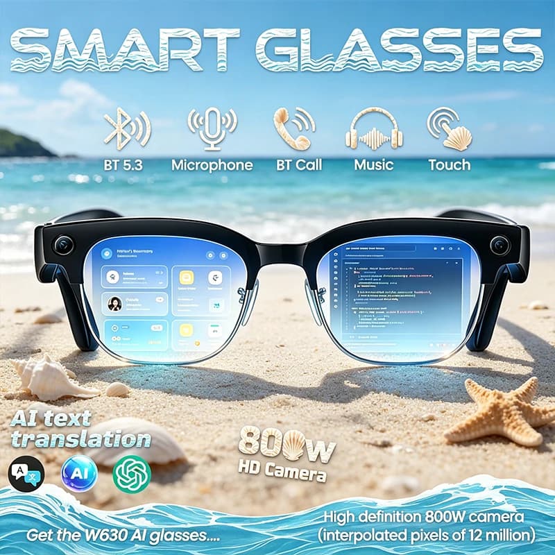 Nuovi Occhiali Smart 2026 con Fotocamera da 800W Pixel, Registrazione Video, Riconoscimento Foto AI, Chiamate Bluetooth e Traduzione Vocale
