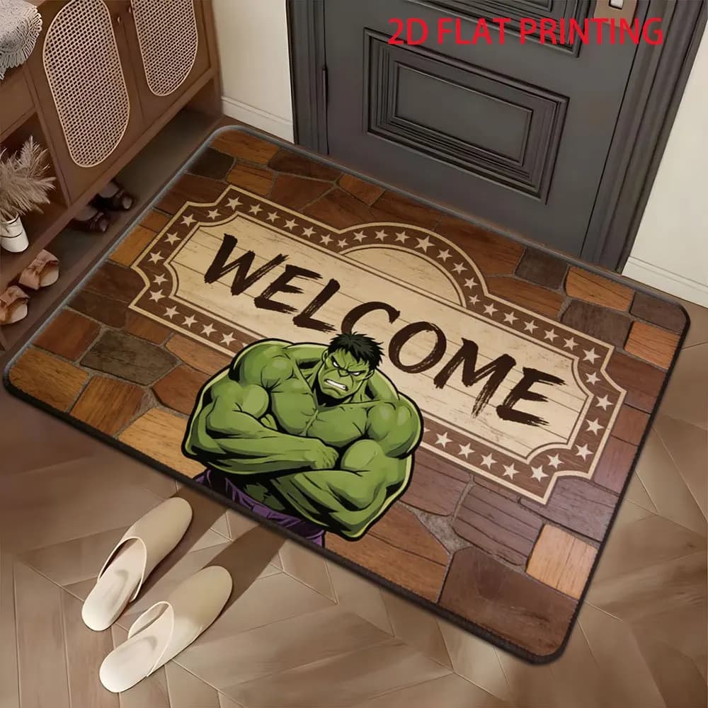1 tappetino per porta Marvel Hulk, adatto per ingressi di casa, tappeto da bagno con iconico Hulk, tappetino in poliestere facile da pulire per la casa e la stanza