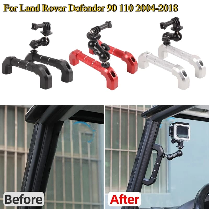 Maniglia di supporto per action camera in lega di alluminio per Land Rover Defender 90 110 04-18, montaggio su montante A, impugnatura interna per montante della porta