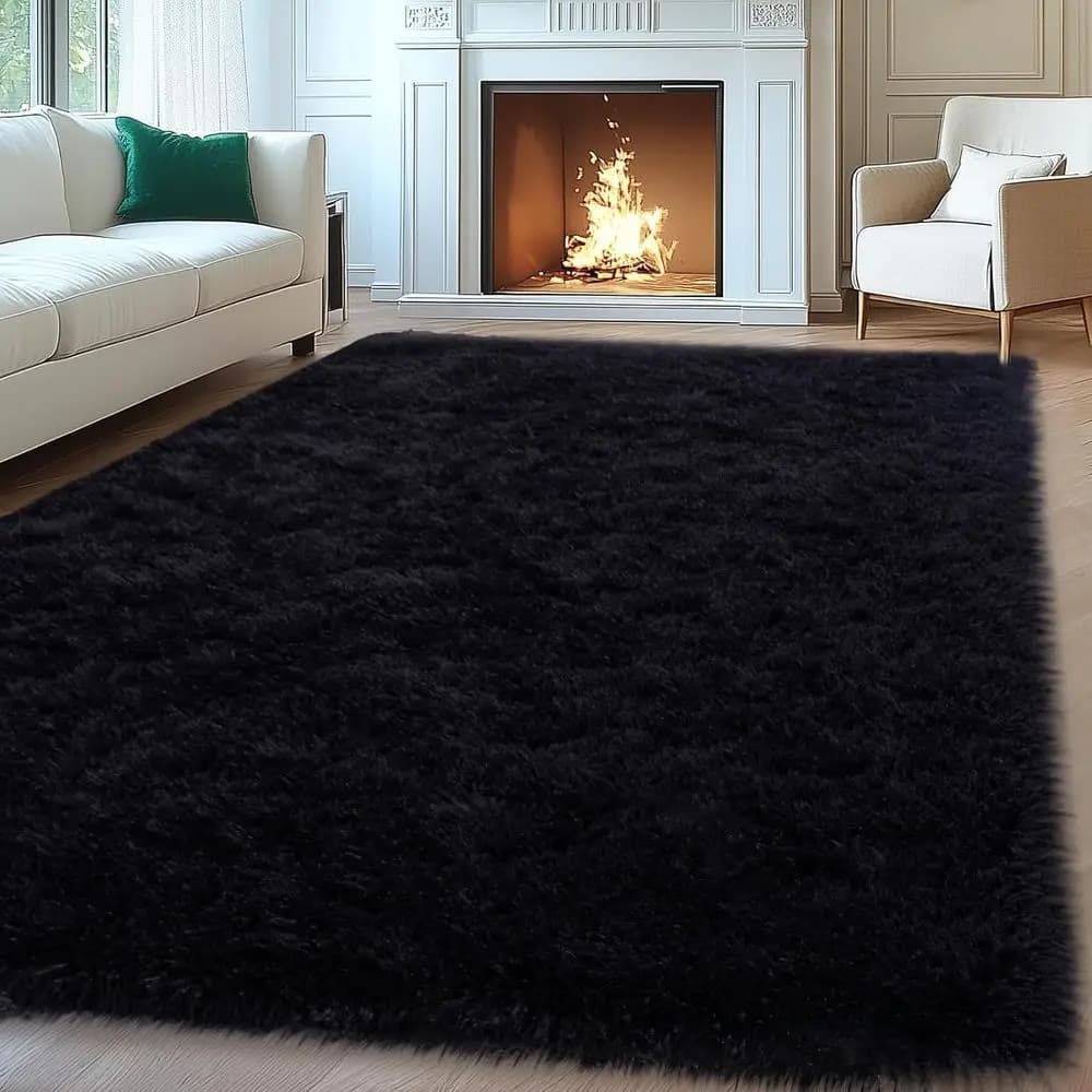 Tappeti in peluche neri da 8 piedi x 10 piedi per spazi abitativi, tappeti morbidi per camere da letto, rivestimenti antiscivolo per la camera dei bambini