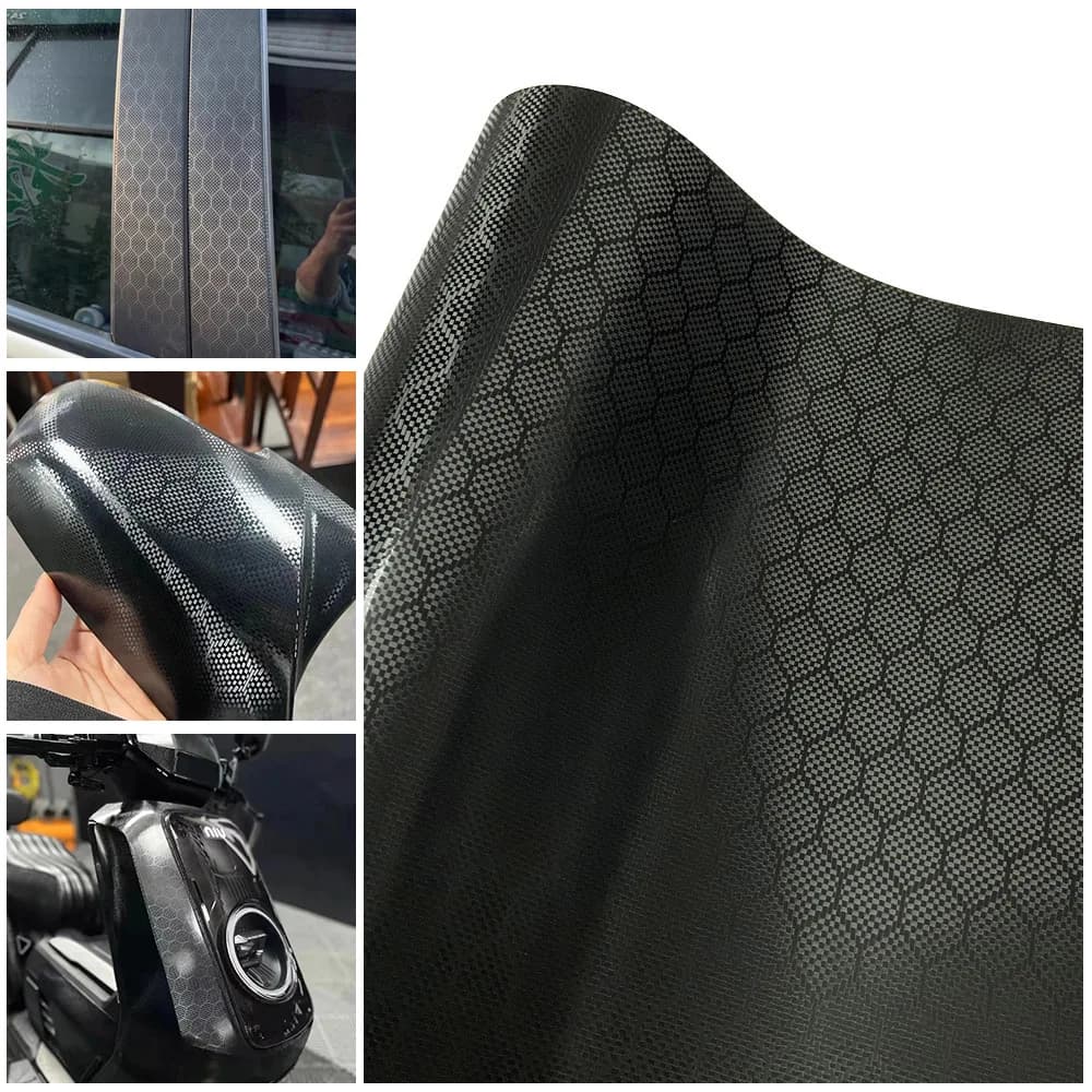 Adesivo esagonale in fibra di carbonio forgiato con diamanti Vinile autoadesivo impermeabile nero per decalcomania per casco moto auto