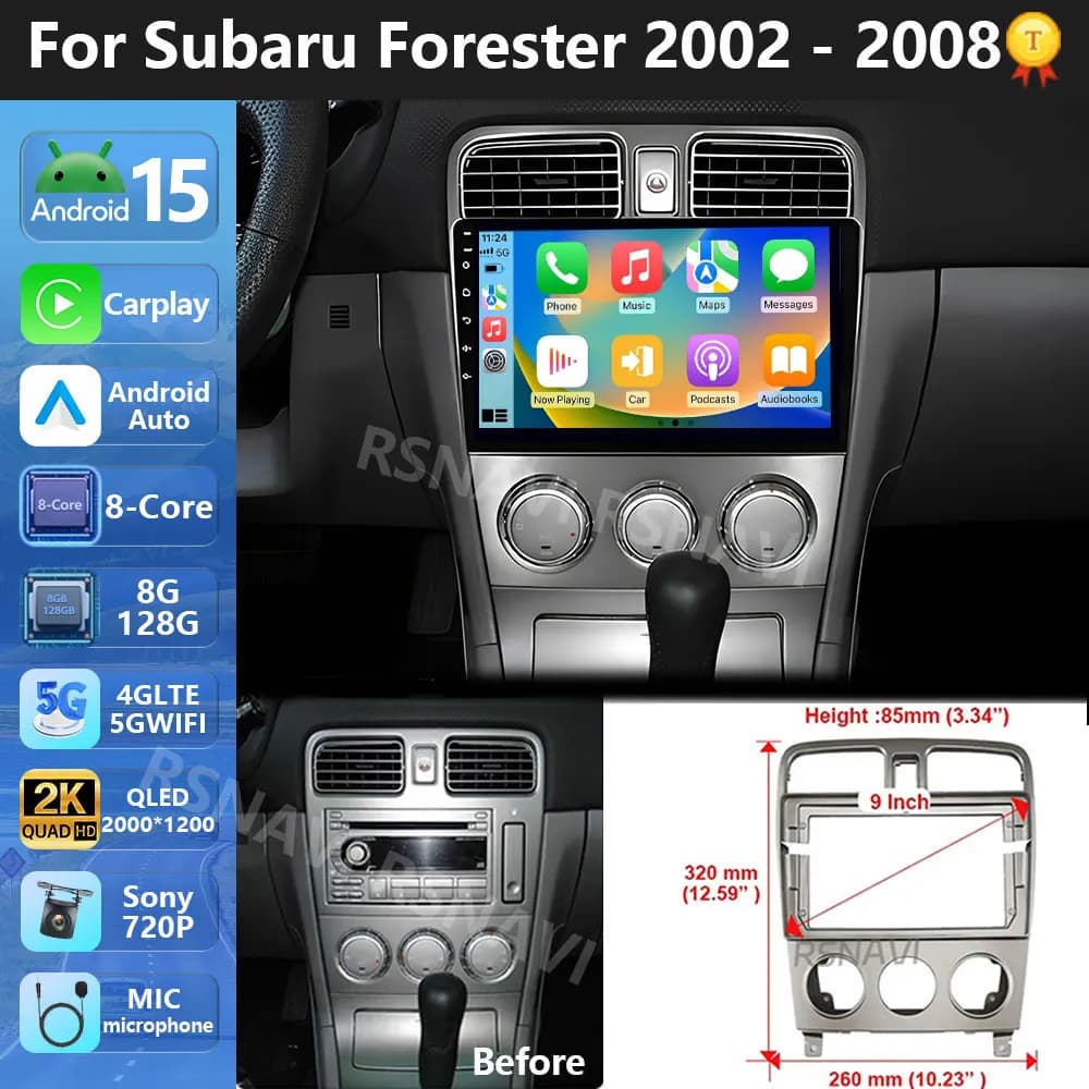 Plug and Play Android 15 Per Subaru Forester SG 2002 - 2008 2K QLED Autoradio Lettore Video Multimediale GPS Stereo CarPlay AUTO 4G