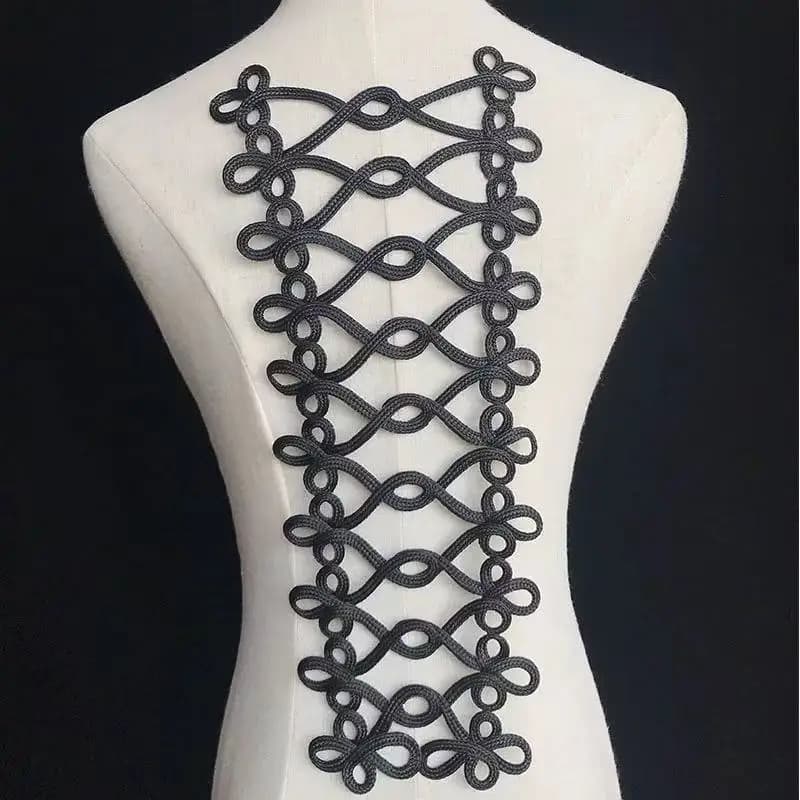 Applicazioni Ricamate Barocche Fatte a Mano 40*17.5cm, Patch Dorate per Collo, Bottoni a Nodo per Uniformi, Ricami con Cordoncino per Abbigliamento