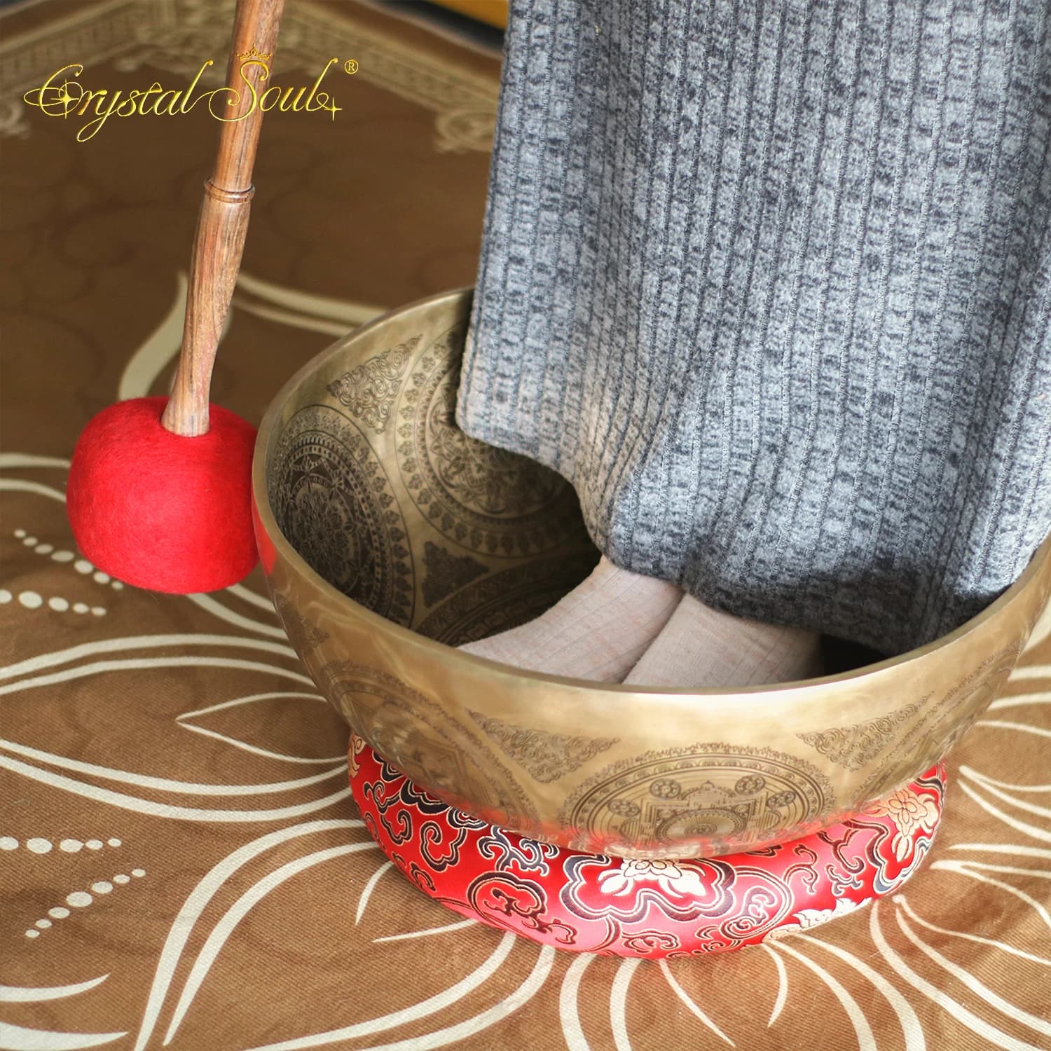 Crystal Soul Tibetan Singing Bowl Meditation Sound Healing 40cm Large Foot Singing Bowl Copper Bowl