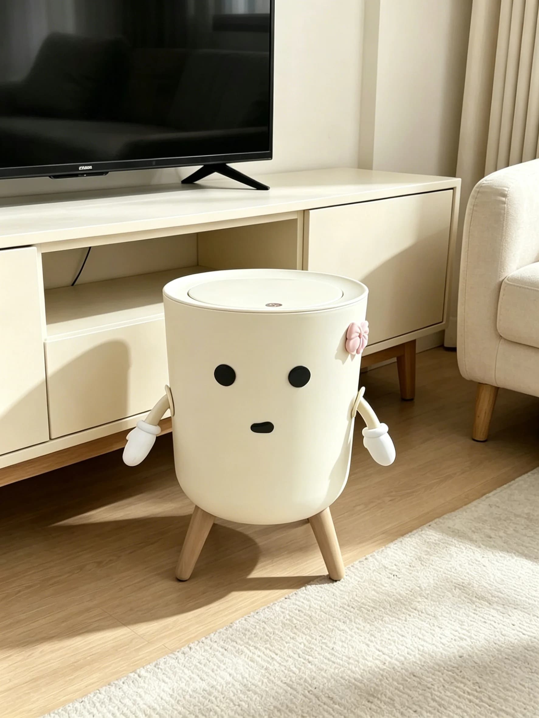 Adorabile Cestino per Rifiuti Bianco Crema con Fiocco, a Prova di Perdite e Anti-Odore