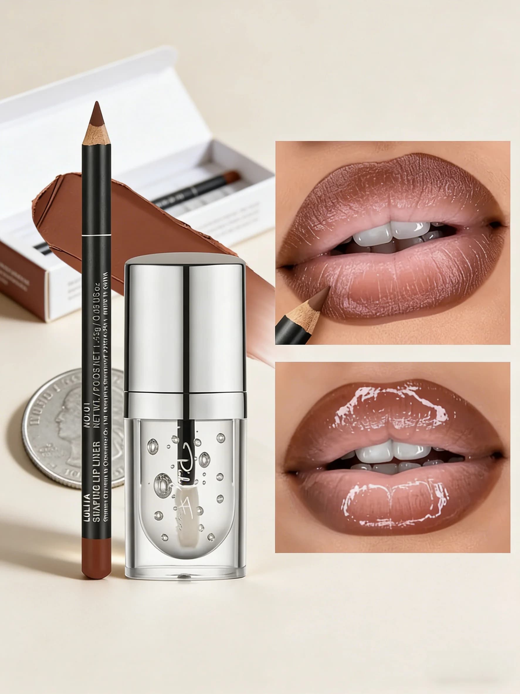 The shaded lip makeup set includes a non sticky and silky lip pencil that perfectly defines lips for everyday use.