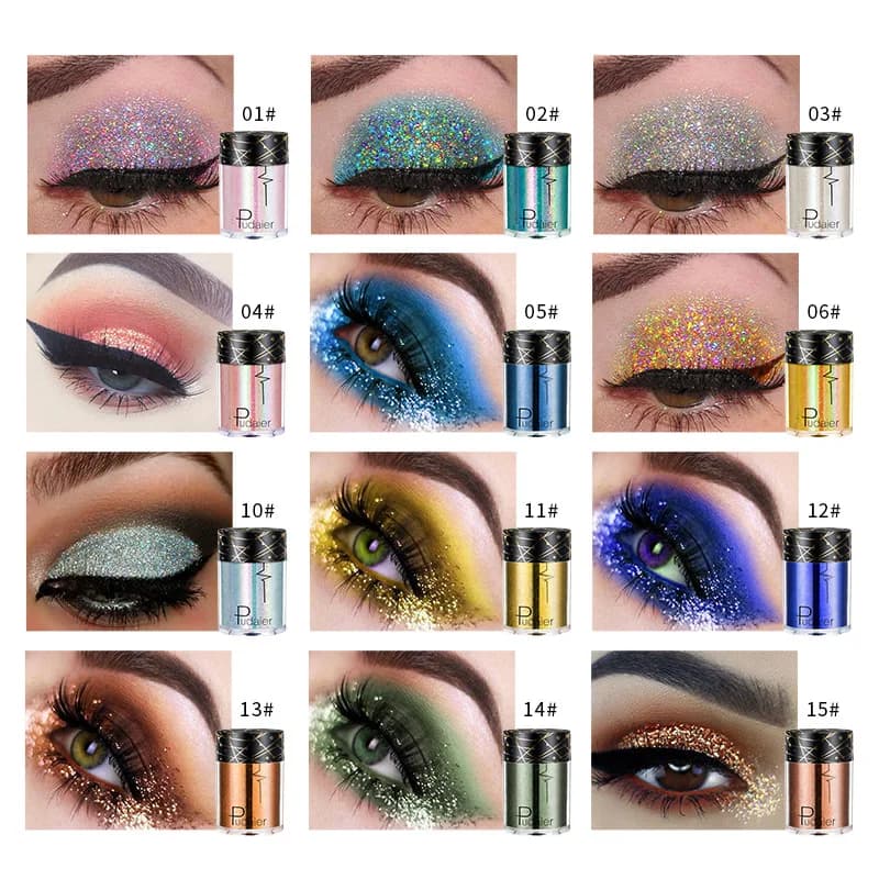 Pudaier Glitter Shimmer Powder Pigment Eyeshadow Highlighter Beauty Makeup Shiny Body Glow Festival Party Cosmetic