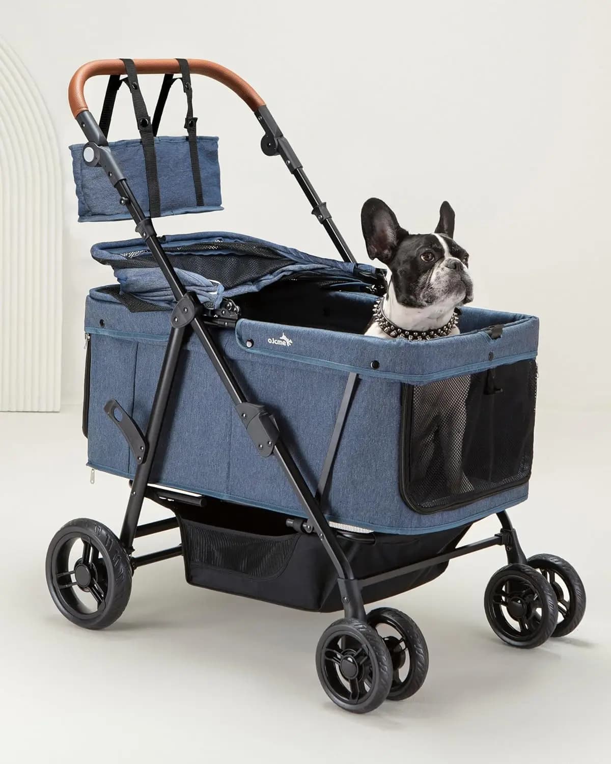 Passeggino per cani di taglia grande e media, resistente, fino a 60 kg, pieghevole, rosa o blu navy