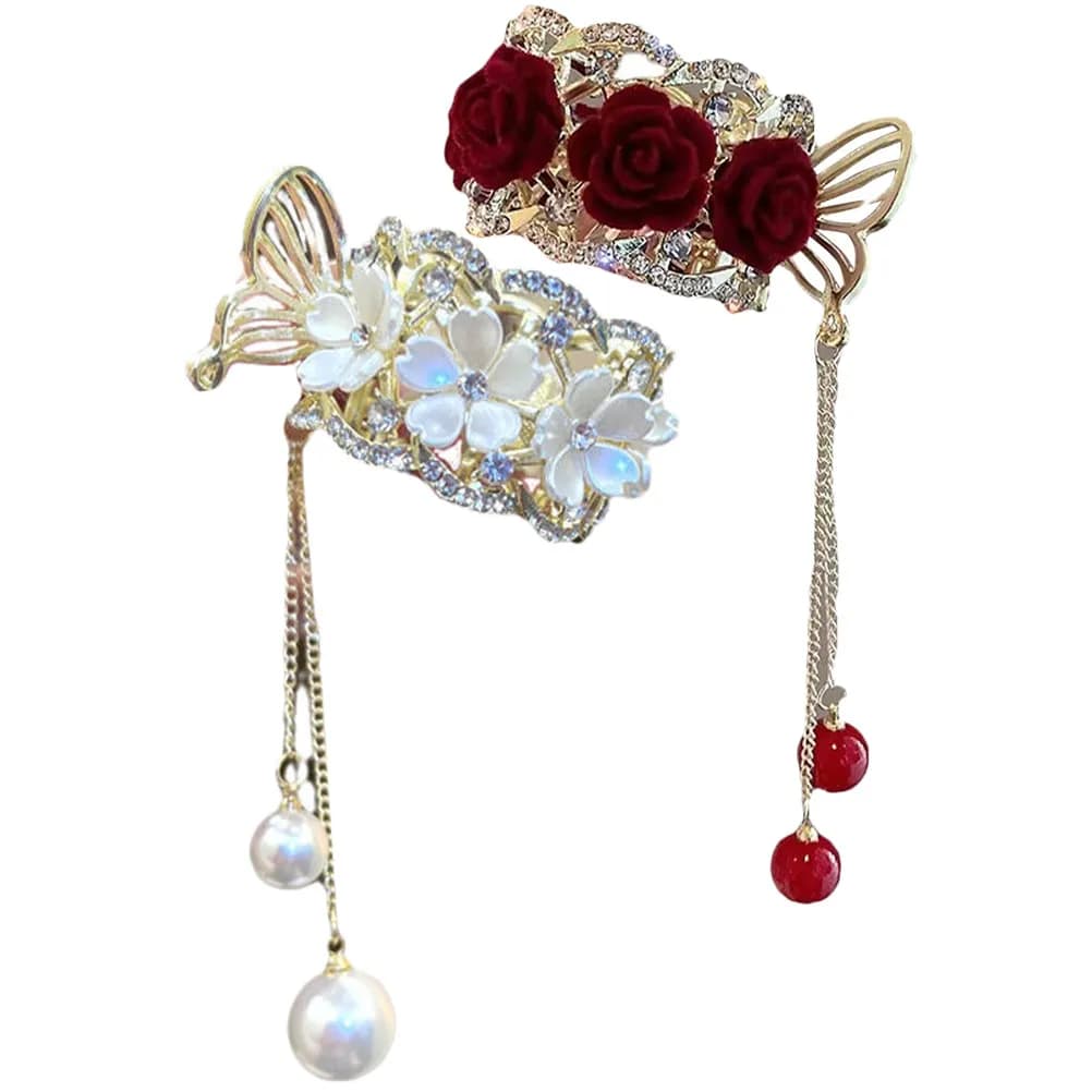 2 Pezzi Fermagli per Capelli a Forma di Rosa, Clip Decorative in Metallo per Coda di Cavallo, Piccoli Fermagli a Griffe per Capelli Spessi, Sottili o Ricci