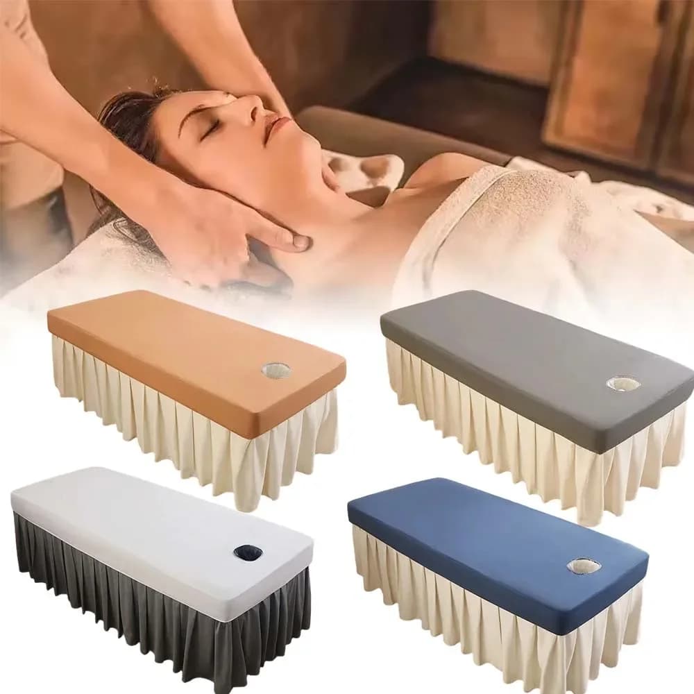 Reusable Massage Table Fitted Sheet Oil Resistant Waterproof Beauty Beds Covers with Breathable Face Hole for Salon Spa Massage