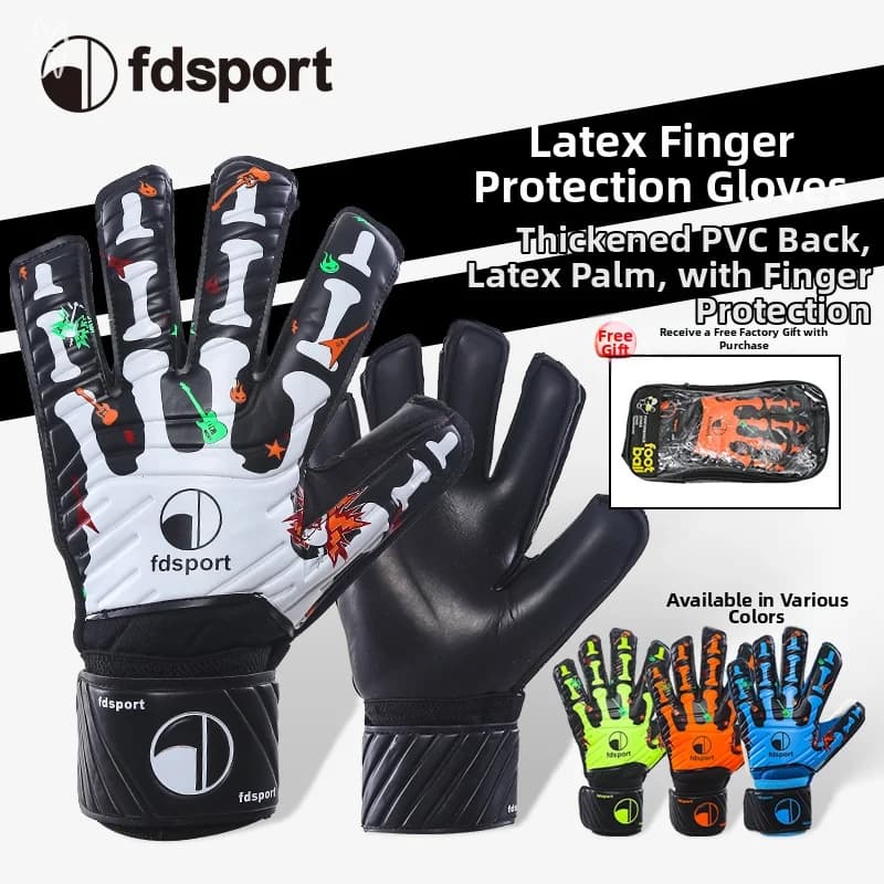 FDSPORT Skeleton Print Goalkeeper Gloves With Finger Protection Latex Palm Anti Slip Kids Adult Soccer Goalie Training Gloves