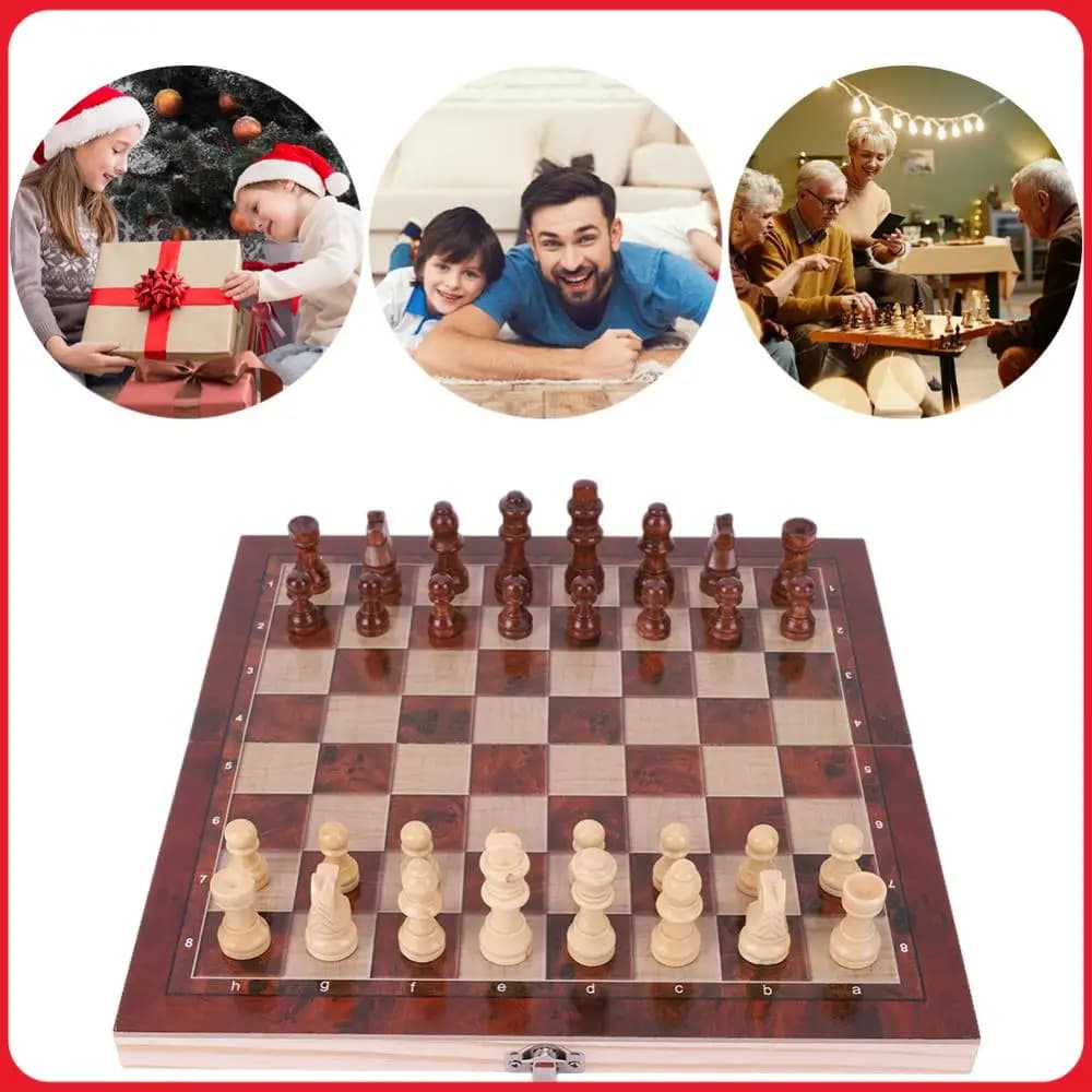 29x29cm 3 in 1 Chess Chekers Backgammon Developing Strategic Thinking Chess Wooden Set No Wood Board Game for Boys Girls