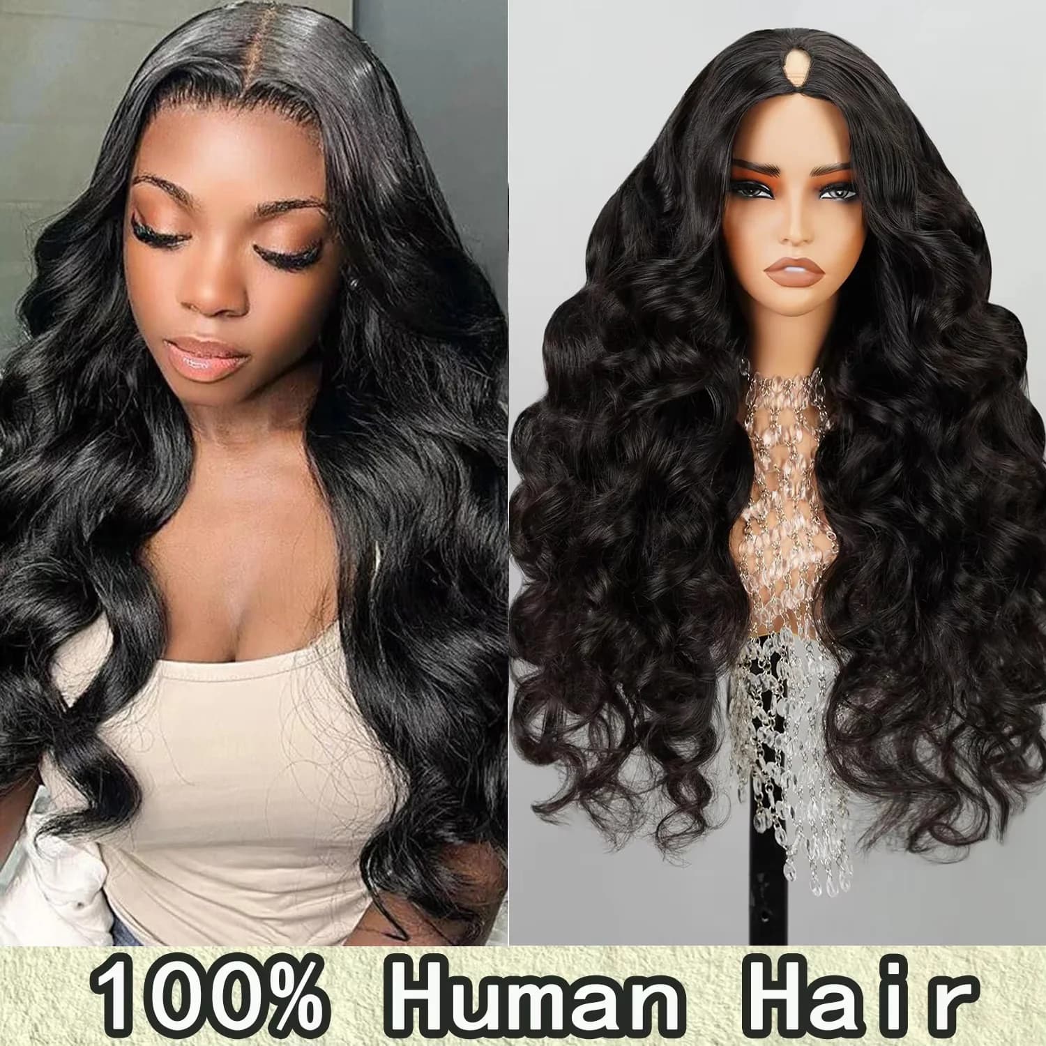 Parrucca Getarme V Part - Capelli Ondulati Neri, Realizzata a Macchina, 100% Capelli Umani, Parrucca a Forma di V da 16-30 Pollici, Mezza Parrucca con Clip