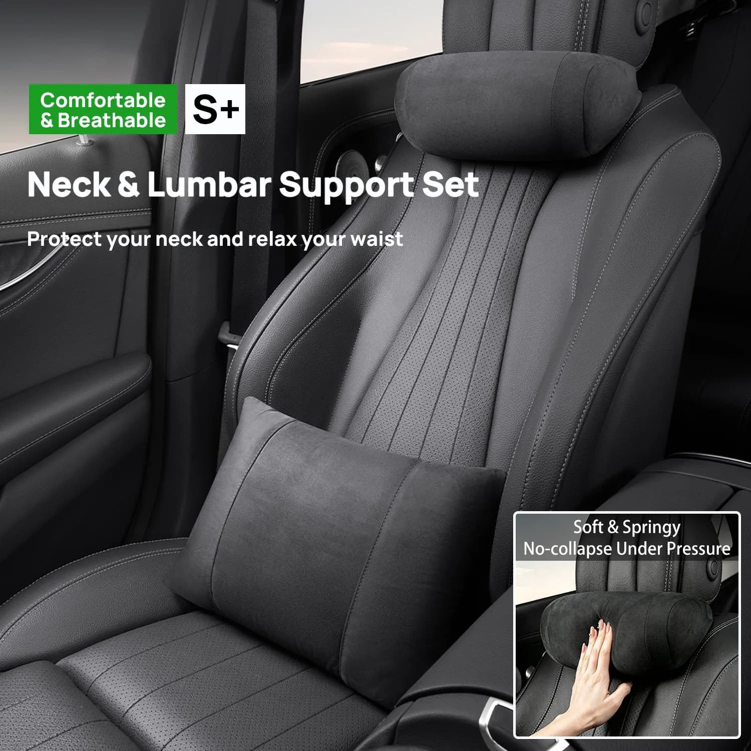 Car Headrest Lumbar Support Cushion Comfort Breathable Car Seat Neck Pillow Interior Accessories For BMW Audi VW Toyota Tesla