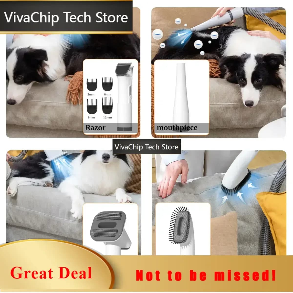 VivaCT Pet Grooming Kit Electric Trimmer Brush Grooming Tools Pet Hair Vacuum Dryer 4-in-1 Pet Grooming Equipment
