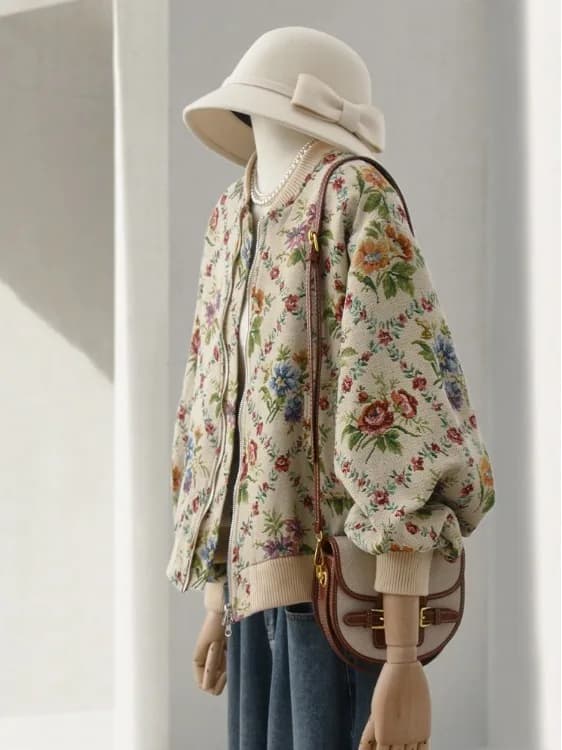 Retro Style Women's Baseball Jacket Elegant Autumn Winter Outerwear Floral Painting Embroidery High Quality Oil Painting Coat