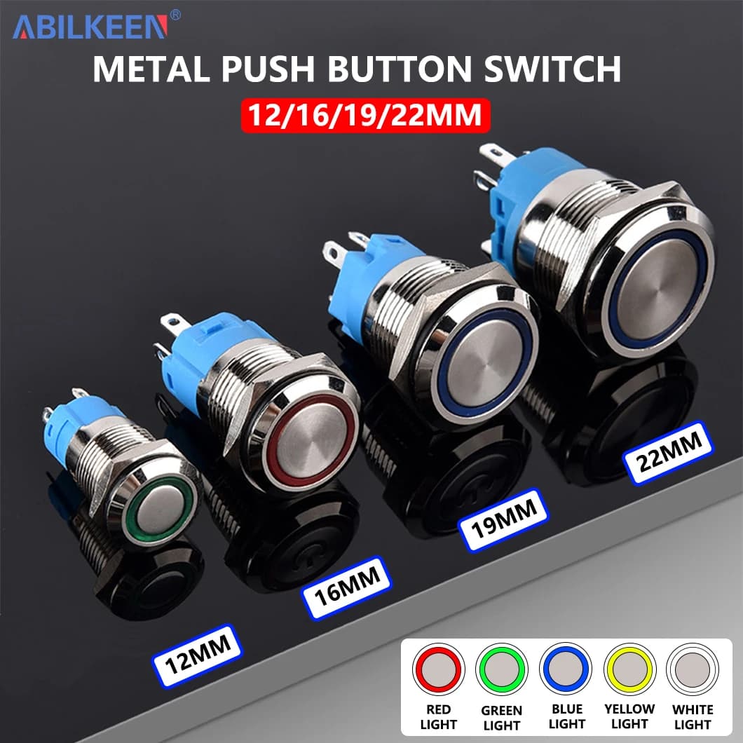 ABILKEEN 16/19/22MM LED Anello luminoso Interruttore a pulsante in metallo 1NO1NC/2NO2NC LED Anello luminoso Momentaneo/Interruttore a pulsante a scatto