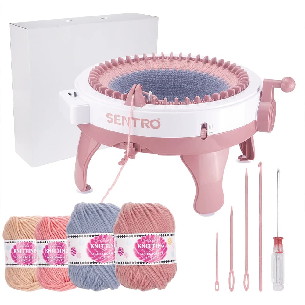 Macchina per maglieria Sentro 48 aghi - Intrecciatura piatta/tubolare, kit artigianale fai-da-te in plastica rosa per cappelli, sciarpe, guanti
