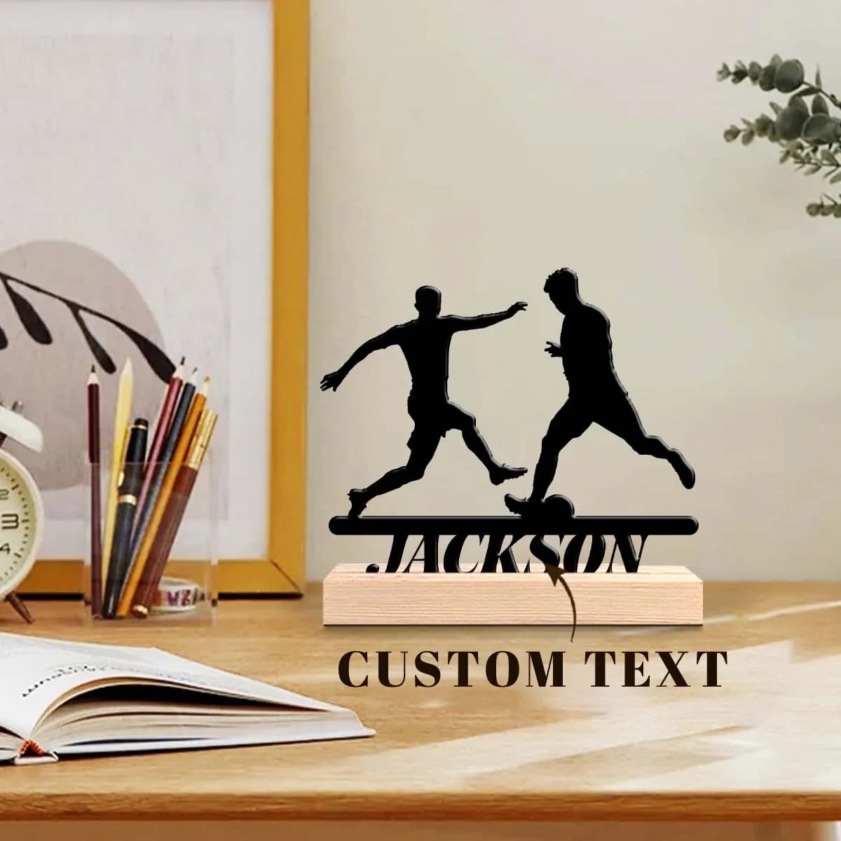 1pc Metal Desktop Decoration Custom Name Equipped with Wooden Base Desktop Decoration That Does Not Require Assembly