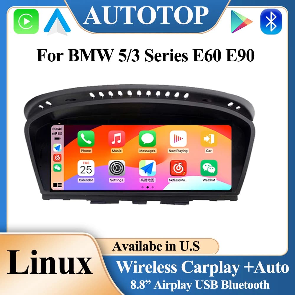 AUTOTOP 8.8 "Touch Screen Wireless CarPlay Android Auto Multimedia autoradio per BMW serie 3/5 E60 E61 E62 E63 E90 E91 E92 E93