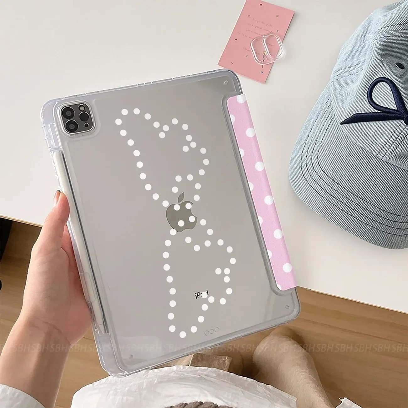 Custodia per tablet Ins Wing Polka Dot Rosa per iPad Pro 11 12.9 13 M2 M4 M3 M5 Shell 8.3 9.7 10.2 5/6/7/8/9/10/11th Air2 3 4 5 6 7 Cover