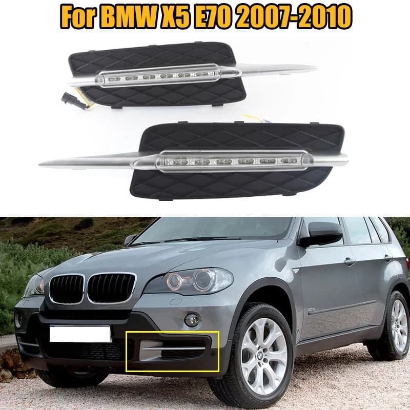 For BMW X5 E70 2007 2008 2009 2010 Auto LED Bumpers Front DRL March Light Diurna Fendinebbia Head of Light Cover Lamp Auto-Styling