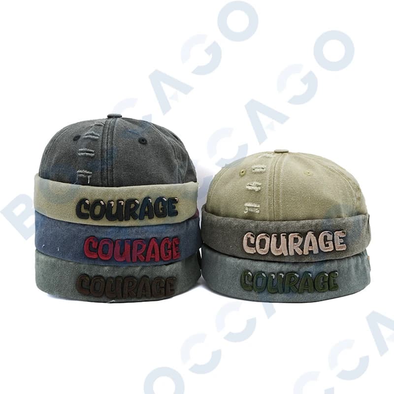 Letter Embroidery Docker Cap Without Visor Cotton Adjustable 3D Letter Brimless Caps Ripped Beanie Hat Hats Men Woman Cool Style
