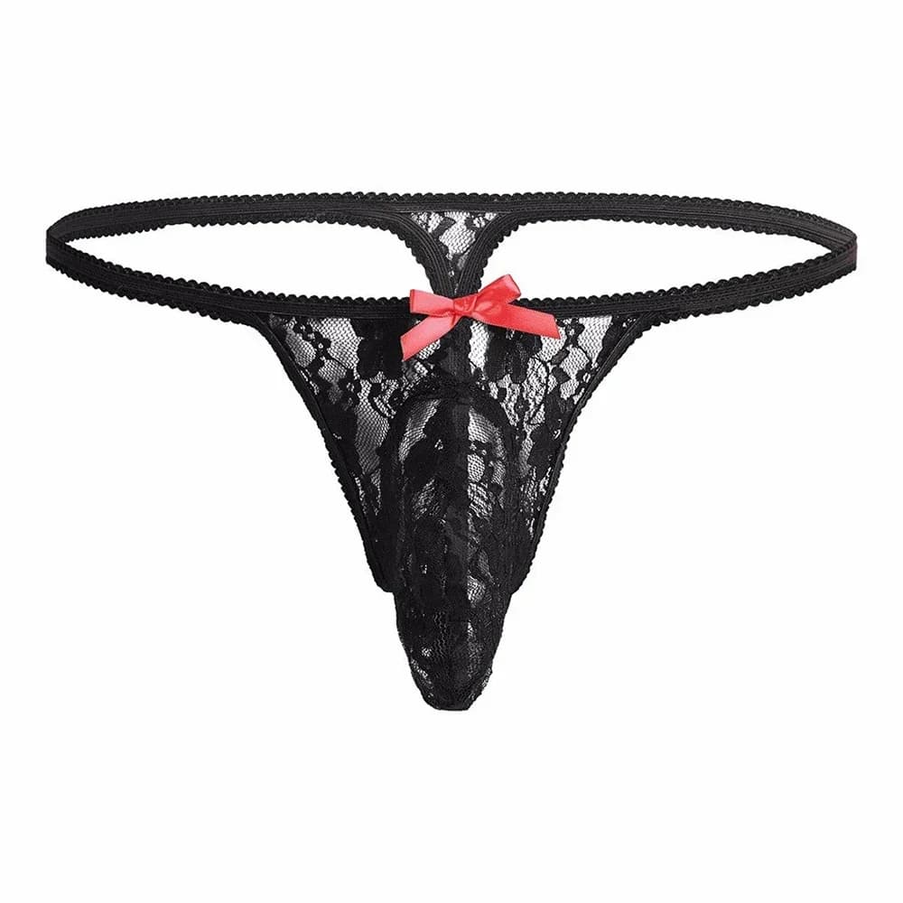Perizoma da uomo Mutandine sexy Mutande a rete Biancheria intima traspirante Fiocco Custodia grande Pantaloncini perizoma in pizzo Sissy Lingerie sensuale
