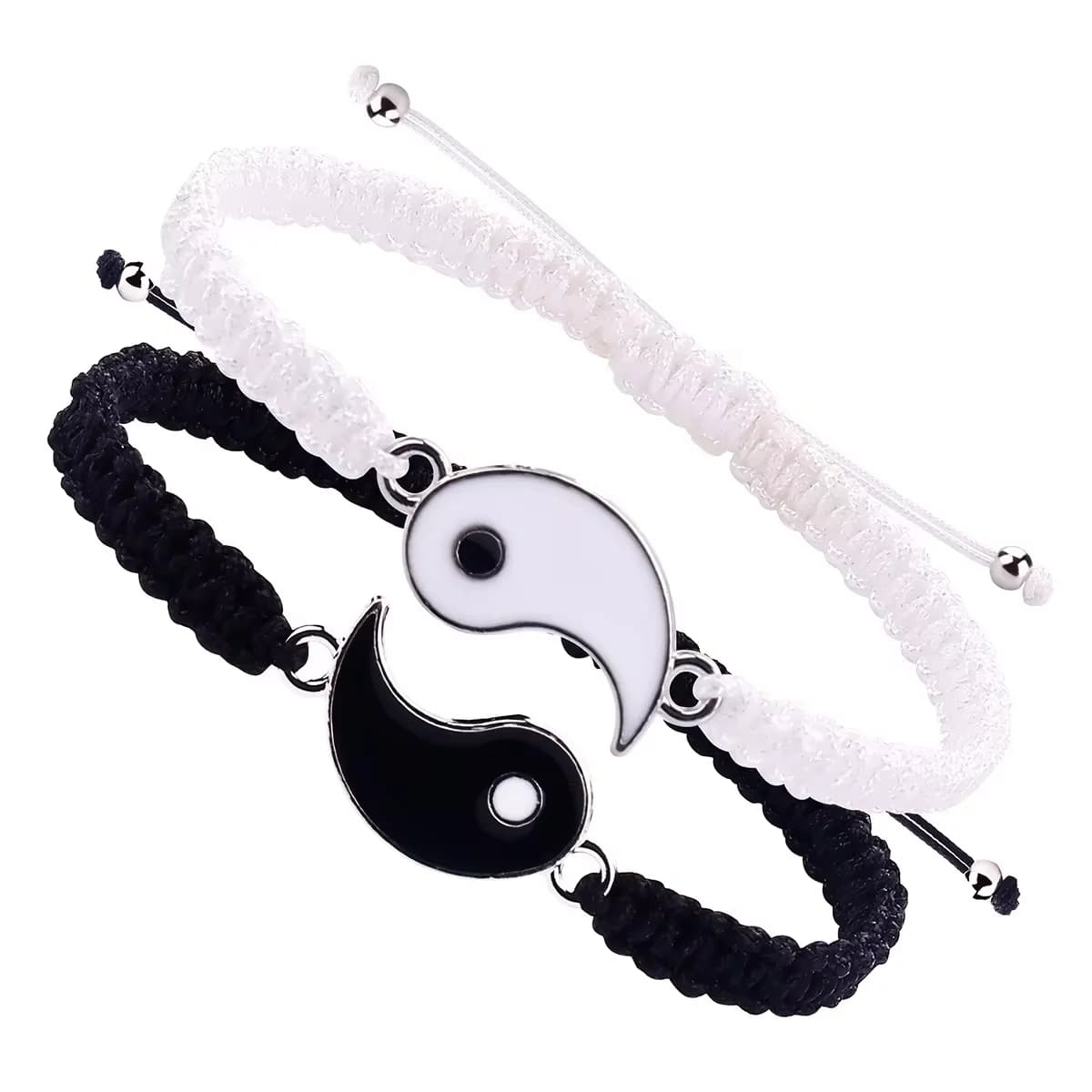 1 set di 2 semplici braccialetti di regolazione telescopica intrecciata in corda Yin e Yang in bianco e nero Tai Chi bagua per uomo e donna