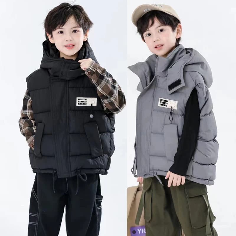 Gilet Invernale con Cappuccio per Ragazzi e Ragazze 4-10 Anni, Giacca Pesante Monocolore Spessa e Calda per Bambini e Adolescenti, Ideale per Primavera e Autunno