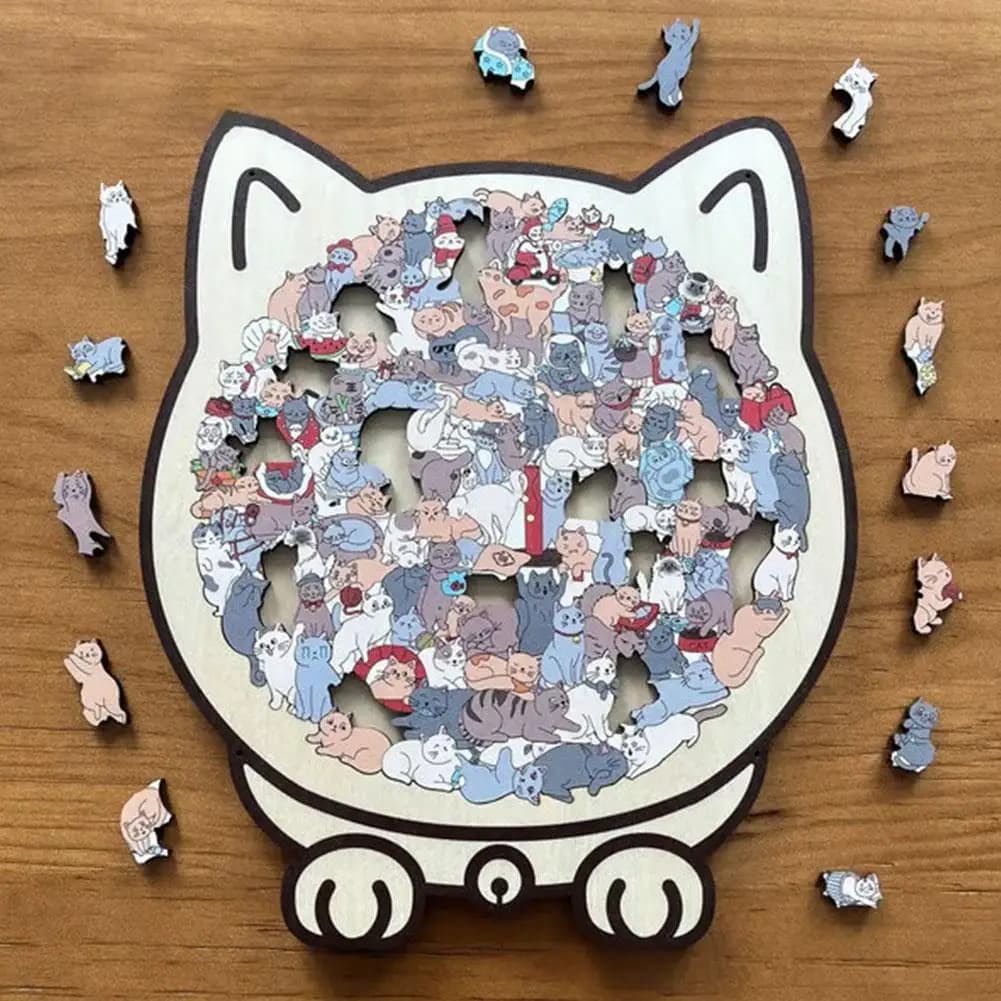 135-piece colored cats wood puzzle with frame for cat silhouette Macaron Color cut cats Ornaments for cat puzzles