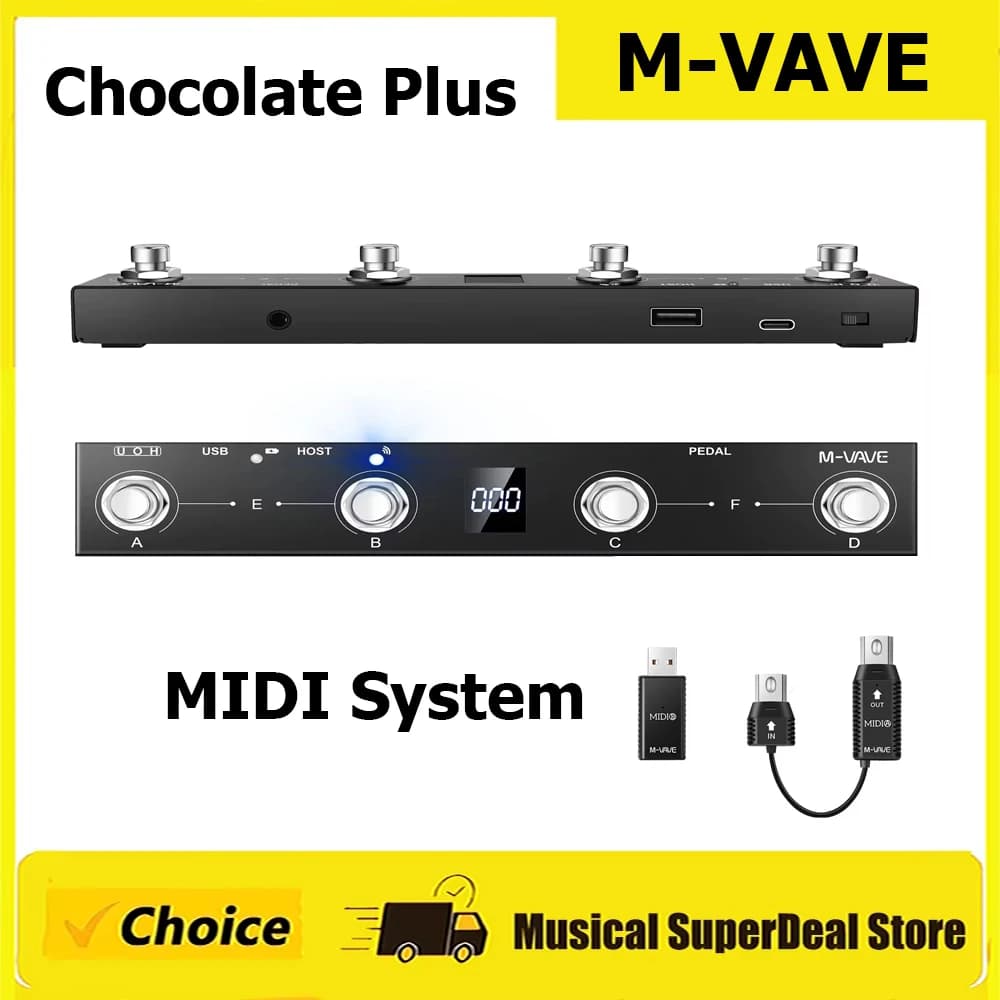 MIDI M-vave/Controller MIDI Chocolate Plus, Programmable Wireless System with 4 Buttons, Portable Control Pedal